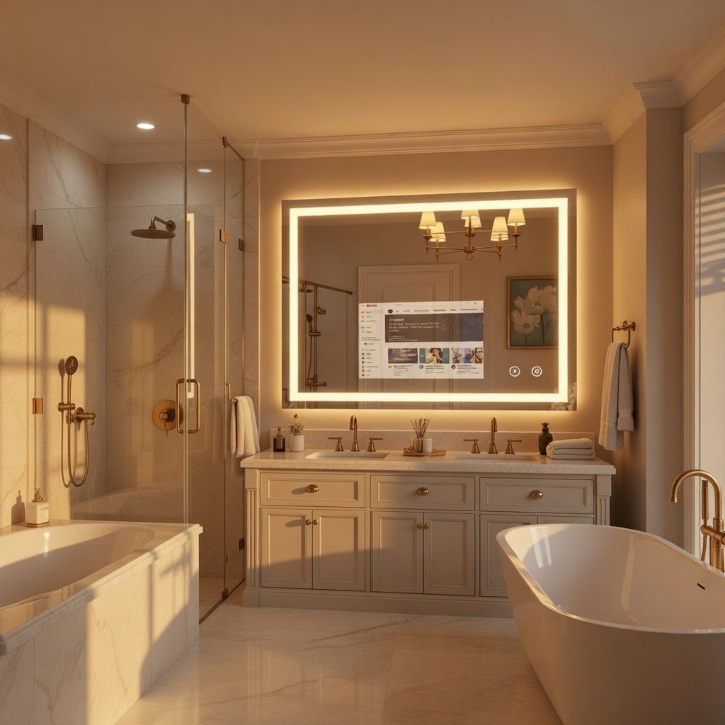 Smart LED Bathroom Mirror with Built-in Display & Touch Controls