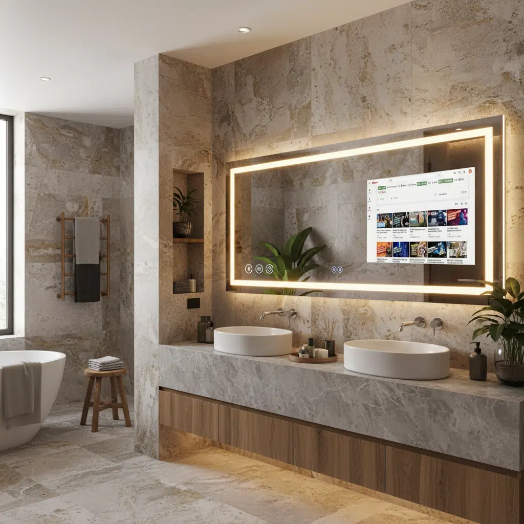 High-End Bathroom Mirror with Built-in Entertainment System