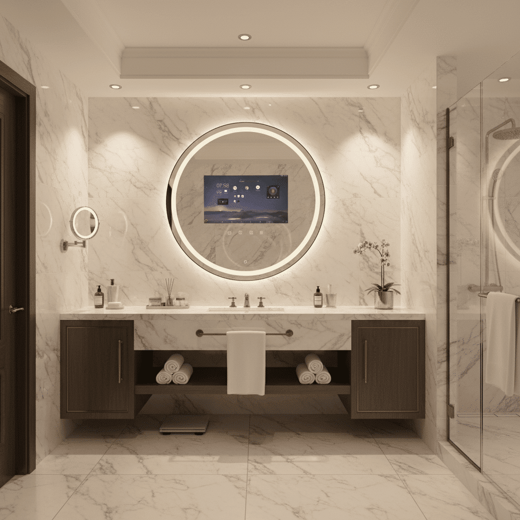 Luxury Vanity Mirror with Smart Display & Minimalist Design