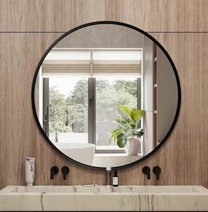 Round Bathroom Mirror Cabinet with Storage – White