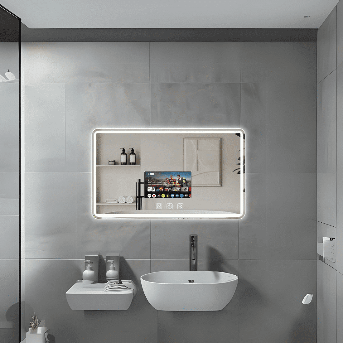 Luxury Hexagon Android LED Mirror – Integrated TV & Adjustable Brightness Luxury Hexagon Android LED Mirror – Integrated TV & Adjustable Brightness
