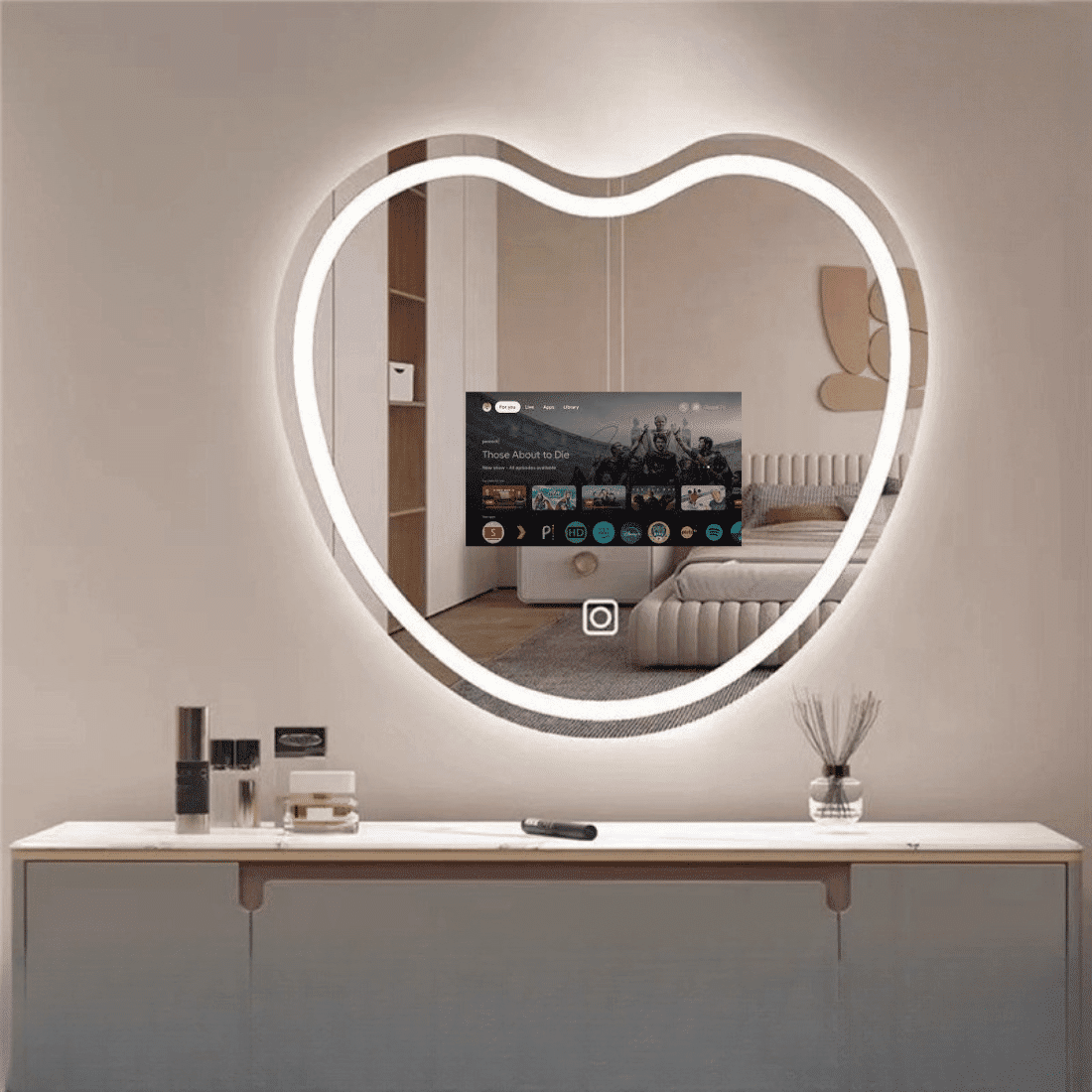 Heart-Shaped LED Android TV Mirror with Remote Control