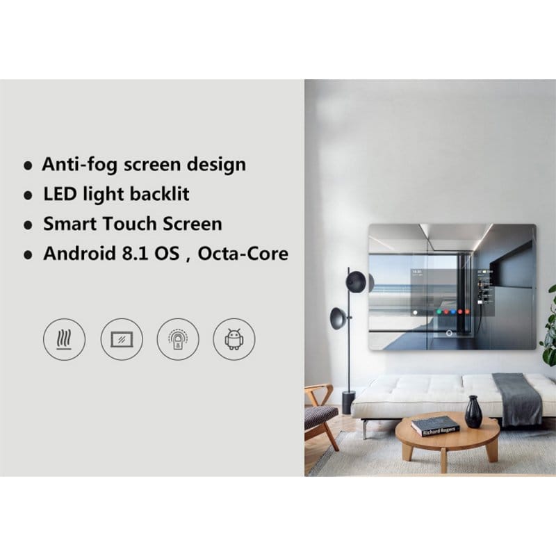 Premium Rectangle LED Mirror with Android TV – Frameless & Shatterproof