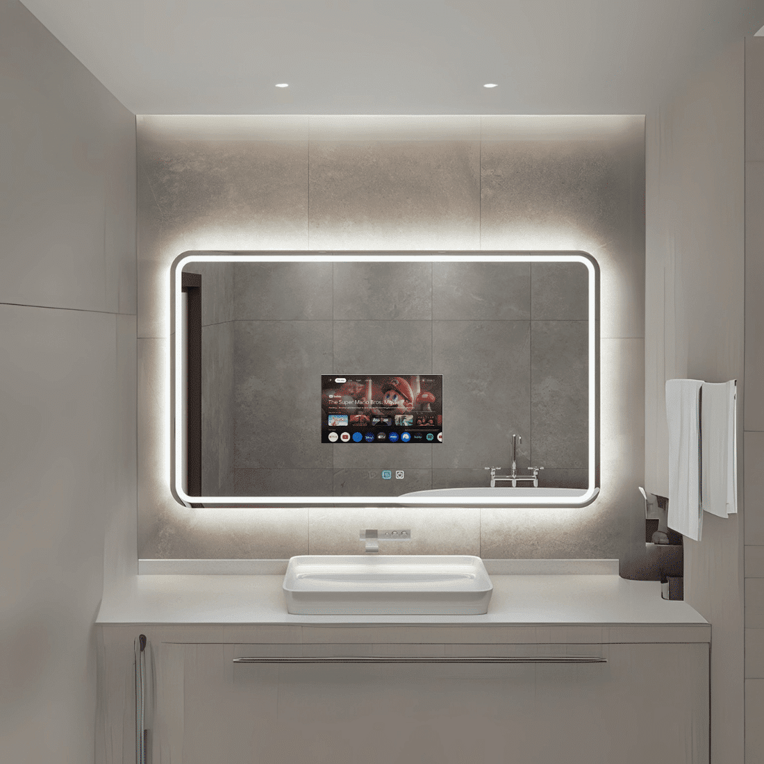 Luxury Hexagon Android LED Mirror – Integrated TV & Adjustable Brightness Luxury Hexagon Android LED Mirror – Integrated TV & Adjustable Brightness
