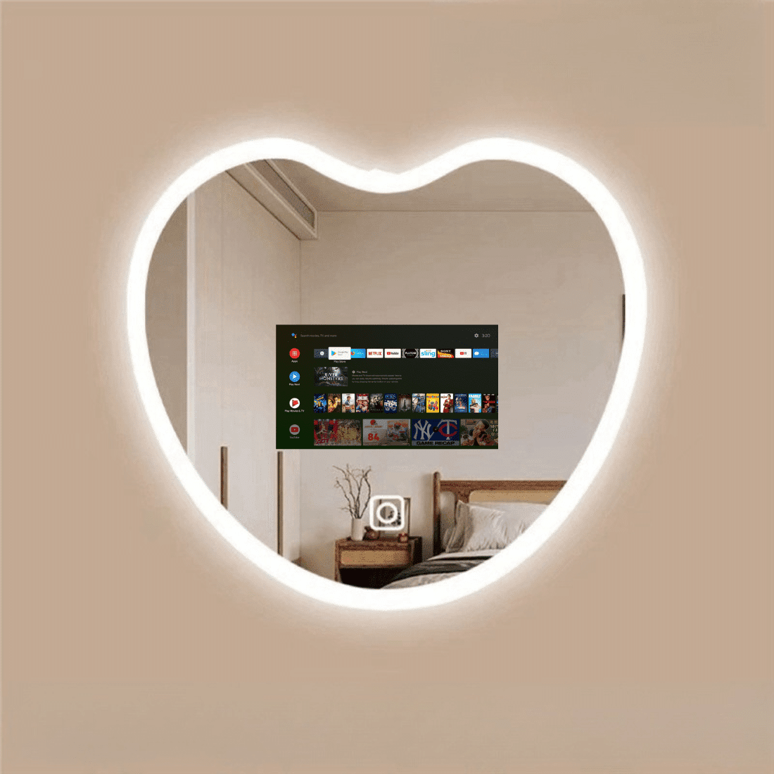 Heart-Shaped LED Android TV Mirror with Remote Control
