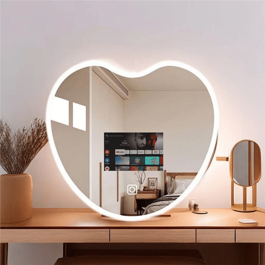 Heart-Shaped LED Android TV Mirror with Remote Control