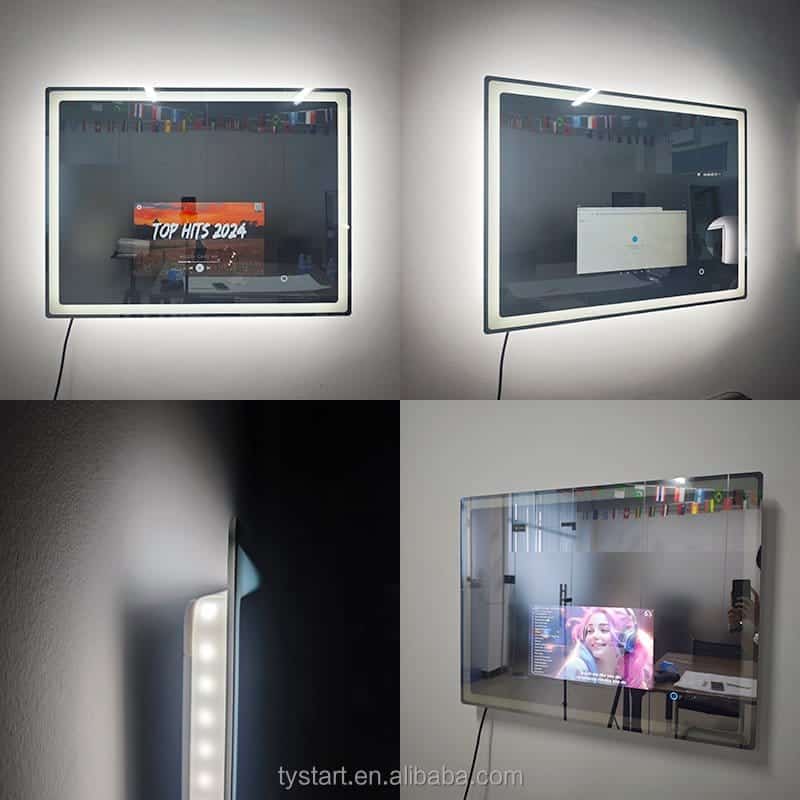 Smart LED Bathroom Mirror with Built-in Display & Touch Controls