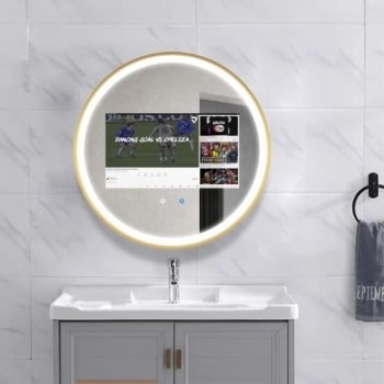 Chic Round LED Mirror TV – Android-Powered & Water-Resistant Frame