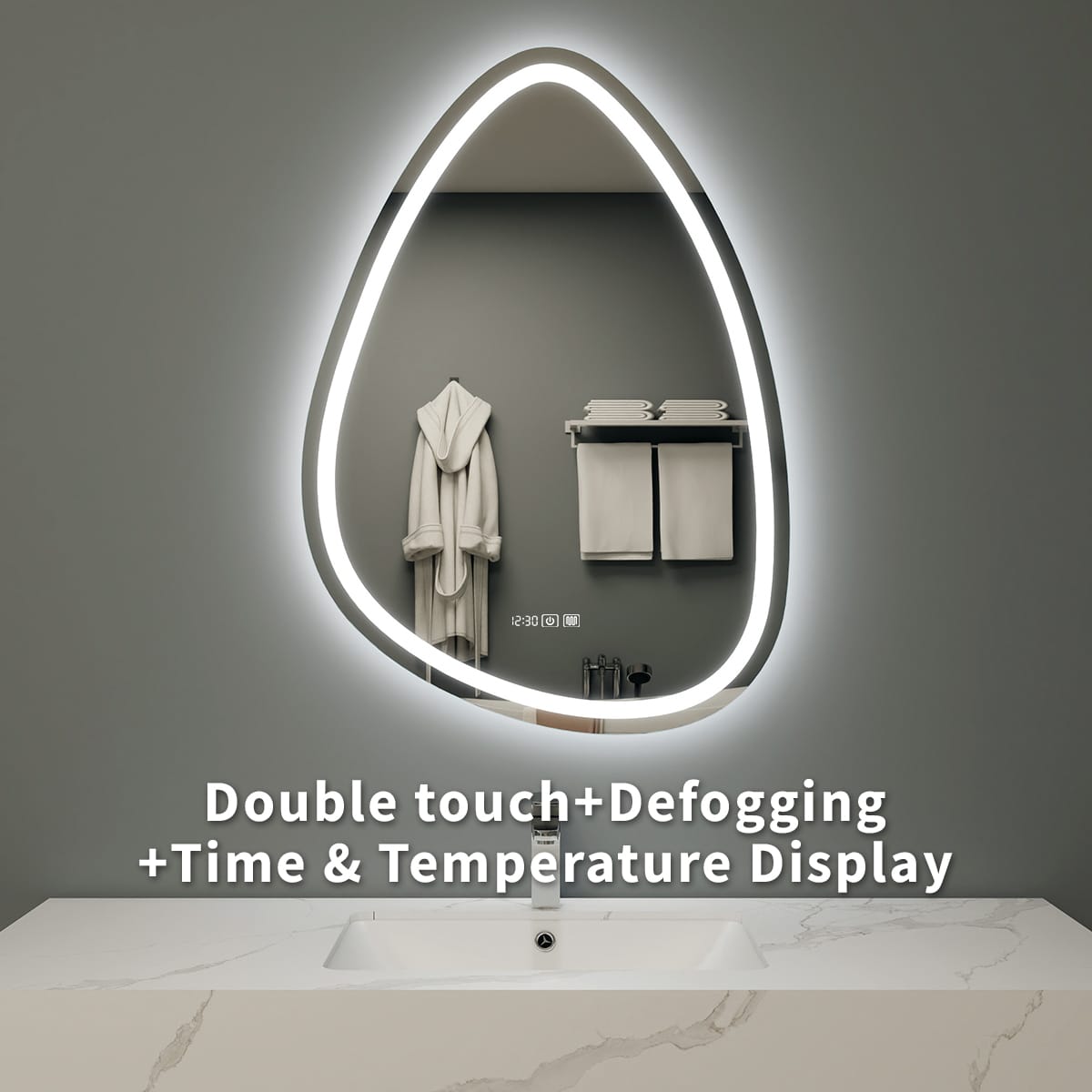 LED Water Drop Mirror with Double Touch and Defogging Feature – Modern Illuminated Mirror