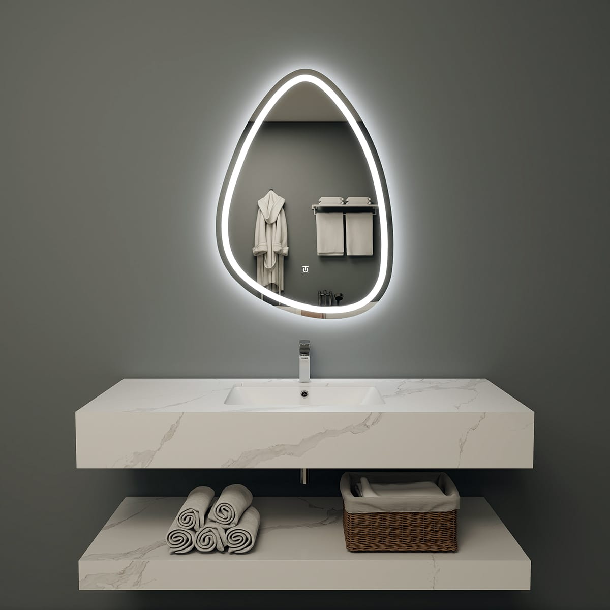 LED Water Drop Mirror with Double Touch and Defogging Feature – Modern Illuminated Mirror