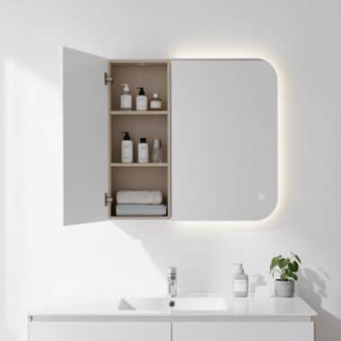 Luxury Round Hanging,Android LED Bathroom Mirror with Leather Strap Frame