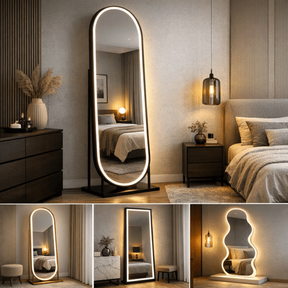 Stylish Standing LED Mirrors for Bedroom Interiors