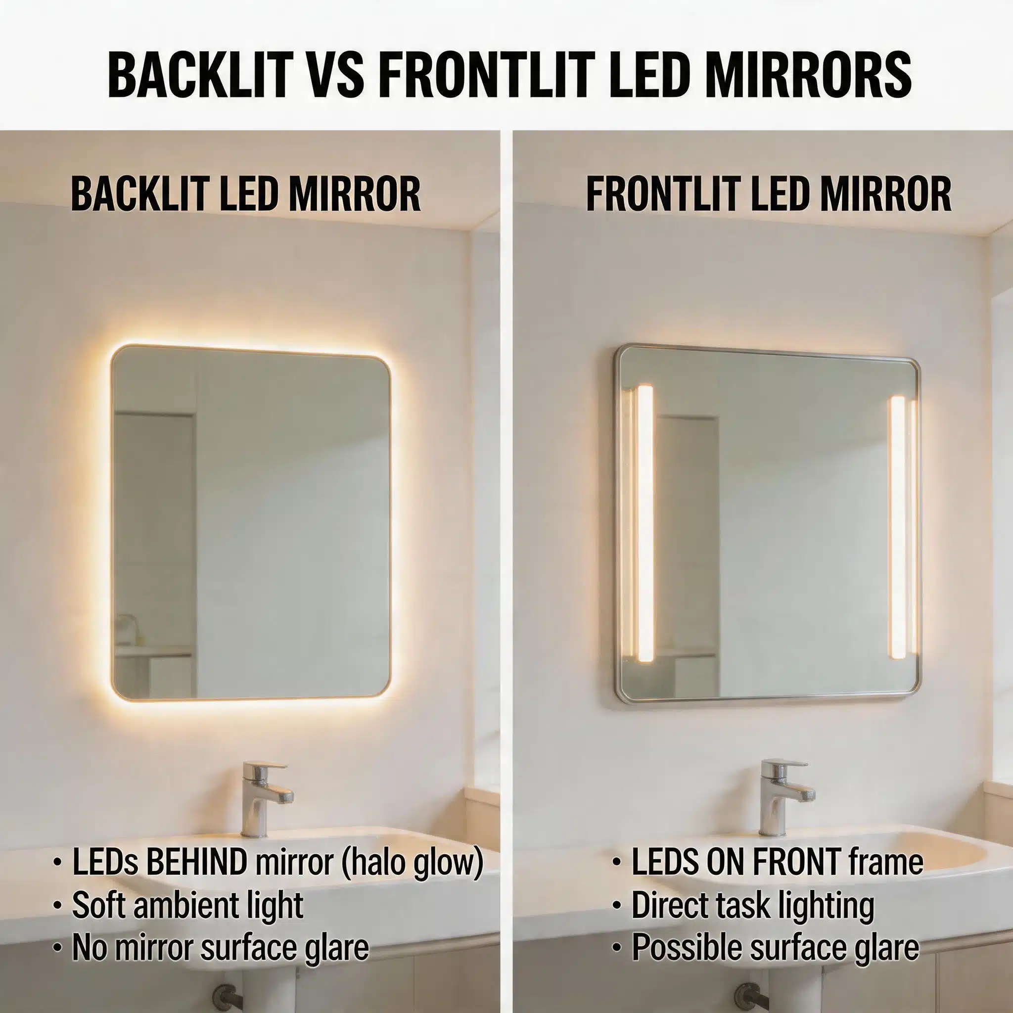Backlit vs Frontlit LED Mirrors | Which Lighting Style is Best for Your Bathroom