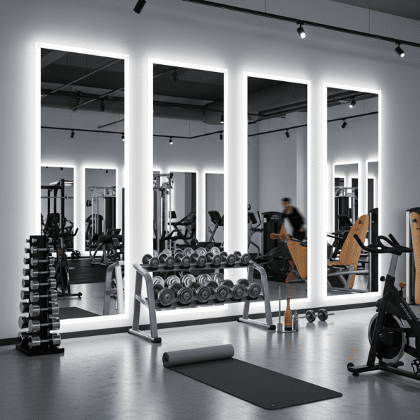 Modern Gym Interior Design with LED Mirrors