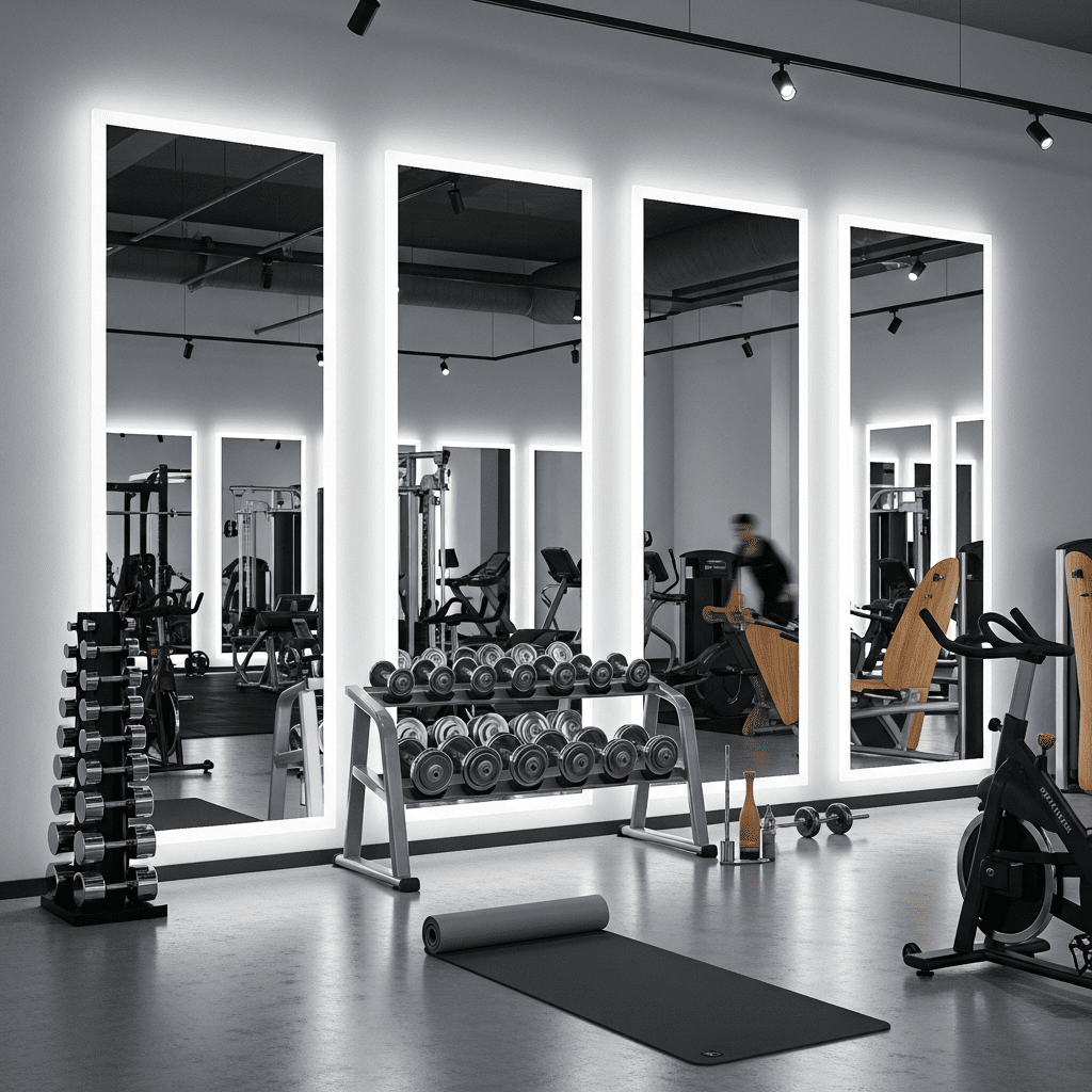 Modern Gym Interior Design with LED Mirrors