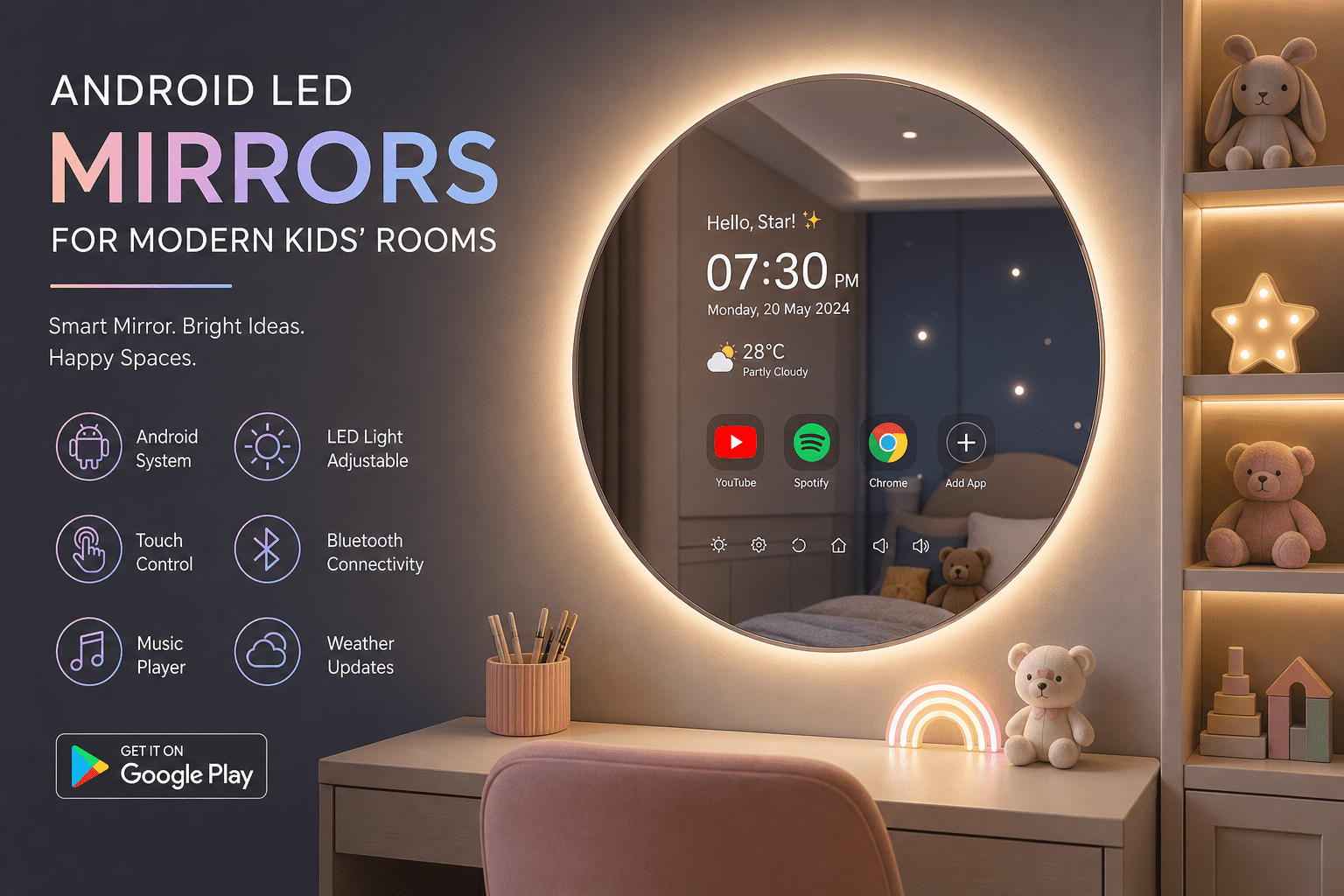 Android LED Mirrors for Modern Kids' Rooms: Smart Technology Meets Creative Design