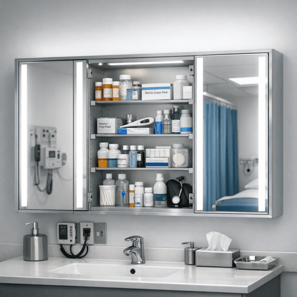 Illuminated Medical Mirror Cabinet for Clinical Environments