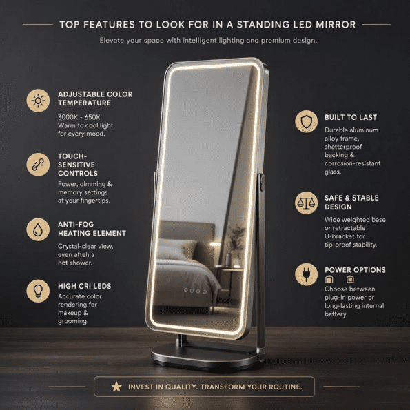 Premium Standing LED Mirror Features for Every Space