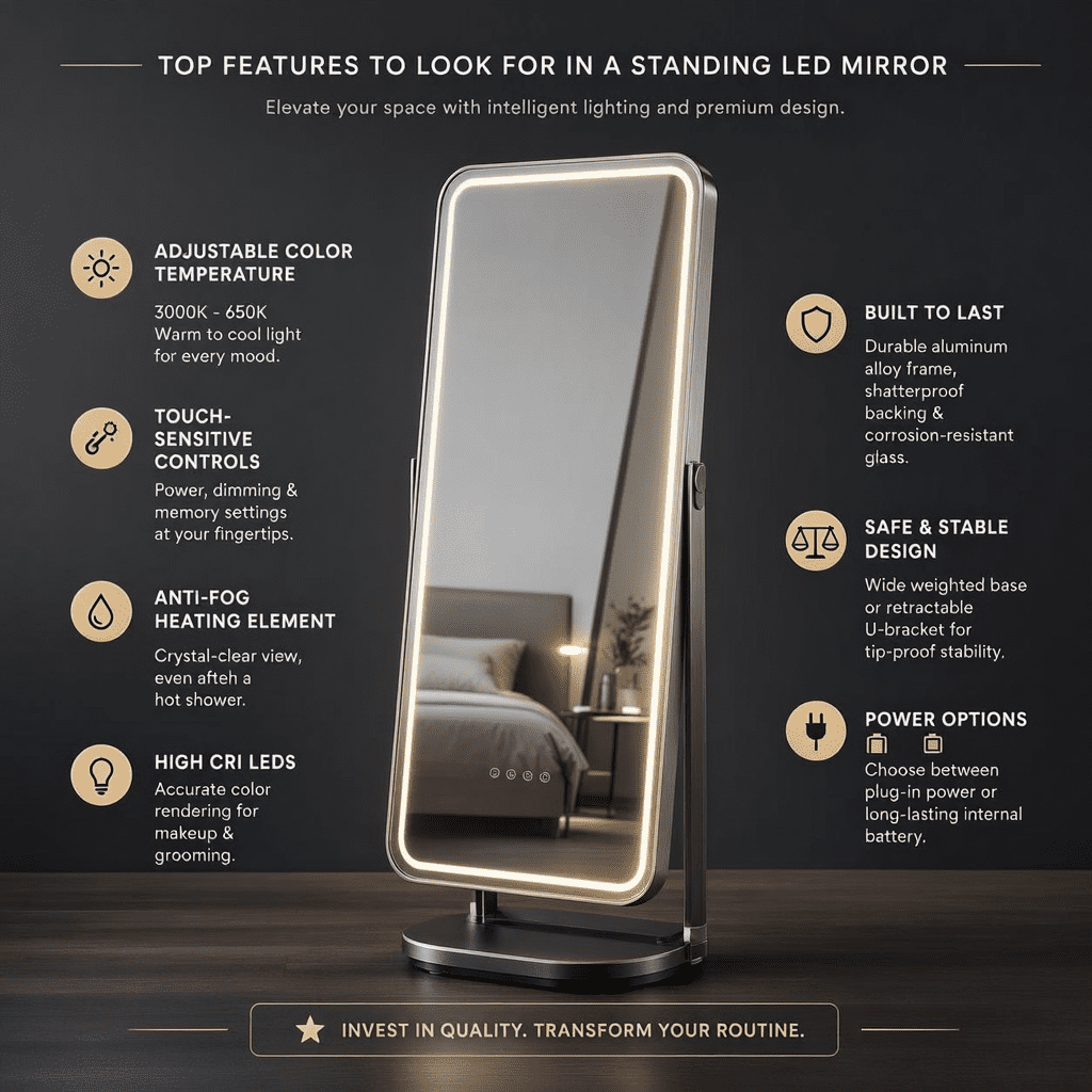Premium Standing LED Mirror Features for Every Space